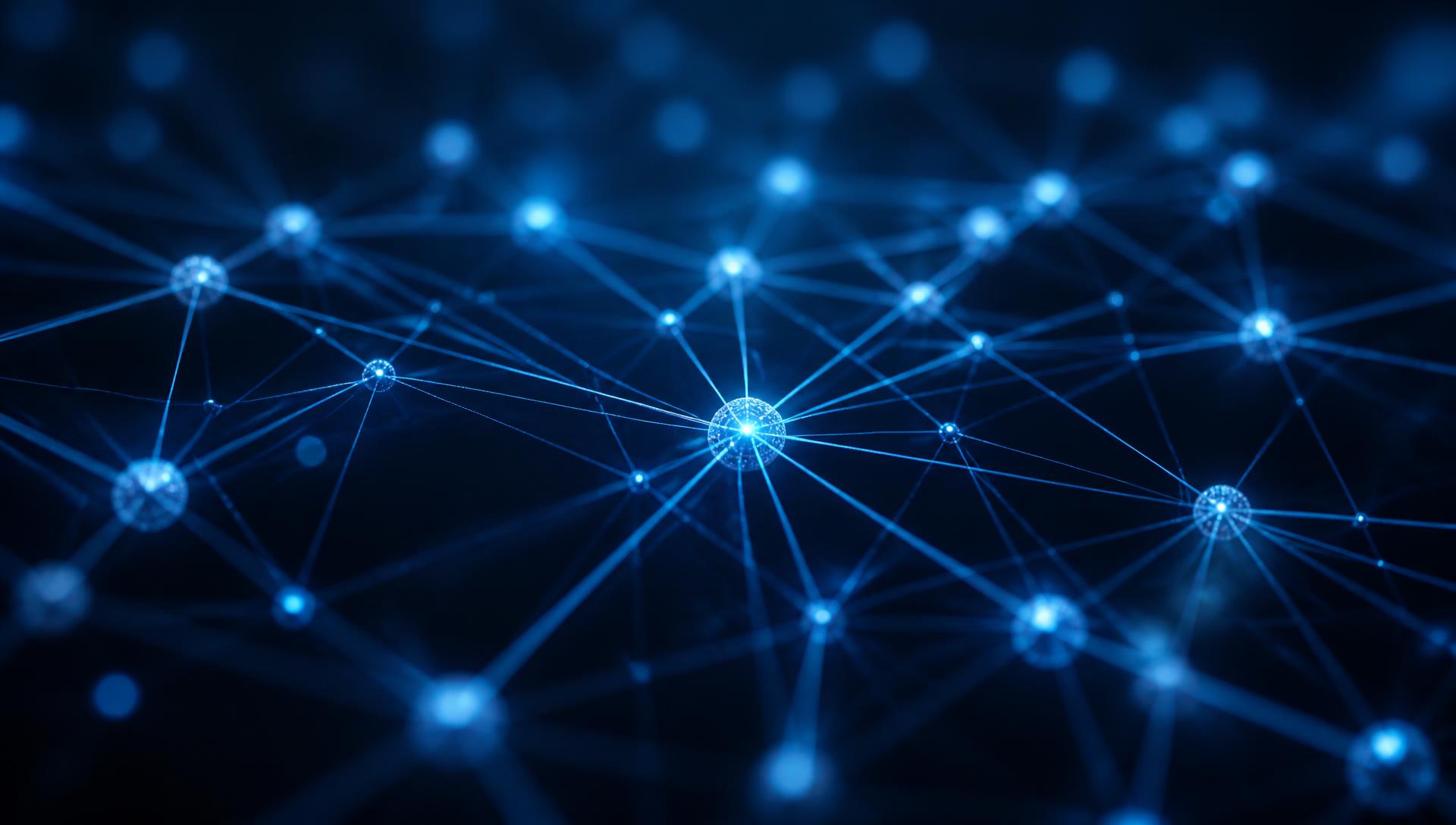 Neural network of glowing connected nodes representing artificial intelligence